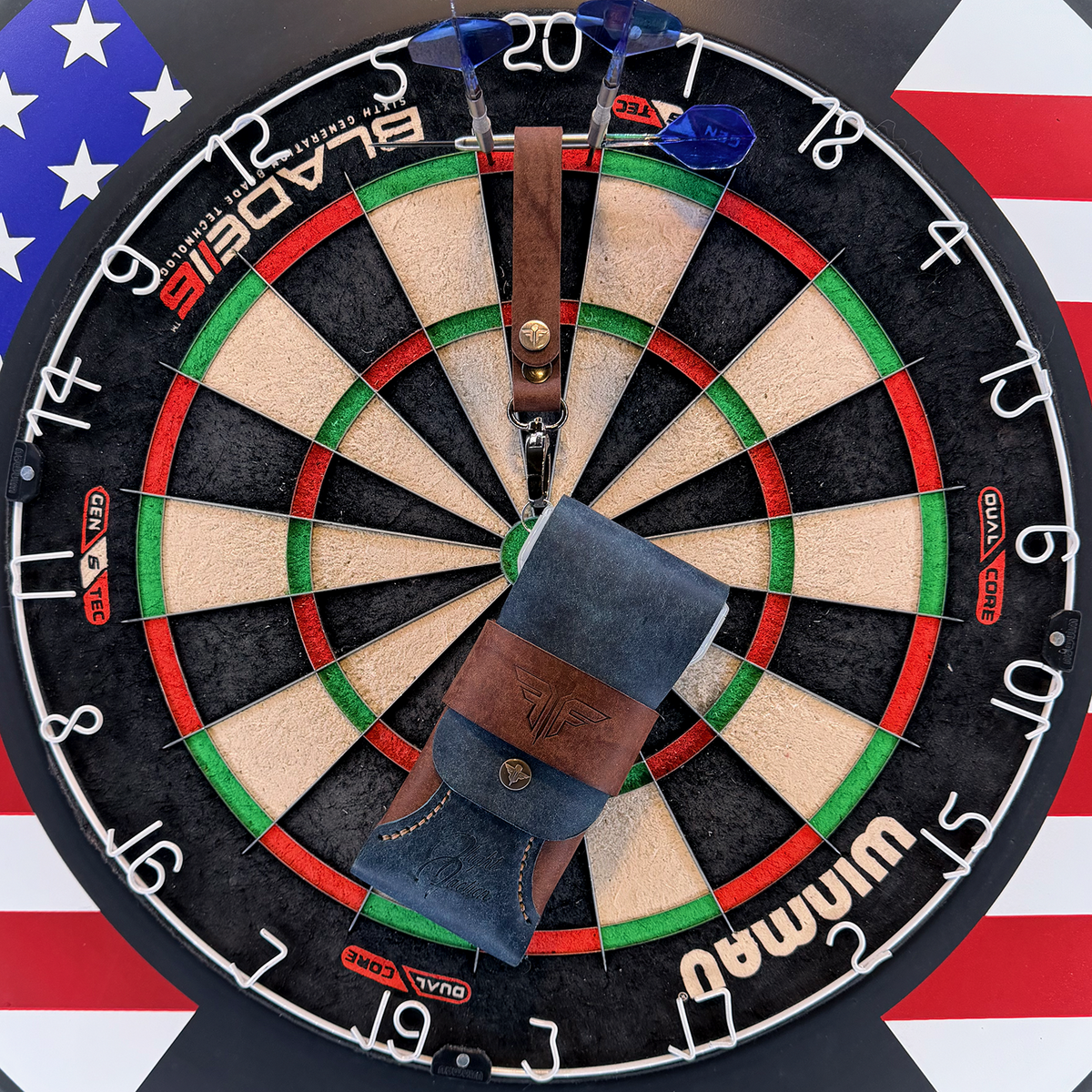 180 Dart Case - Dark Blue & Dark Brown (Standard) w/matching lanyard -  Flight Faction Hand Made Leather Dart Case