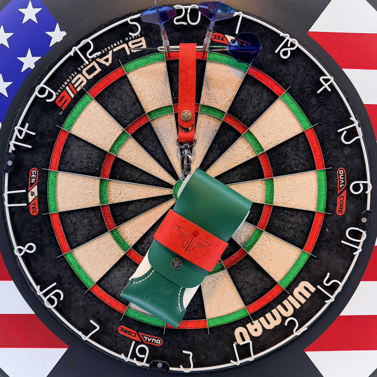 180 Dart Case - Forest Green, Red & Ivory (Standard) w/matching lanyard -  Flight Faction Hand Made Leather Dart Case
