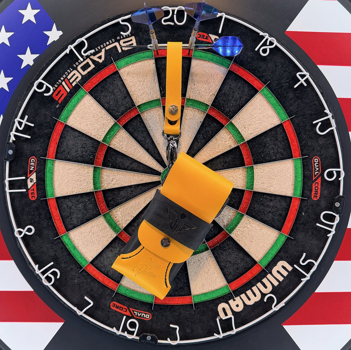 180 Dart Case - Yellow & Black (Standard) w/matching lanyard -  Flight Faction Hand Made Leather Dart Case