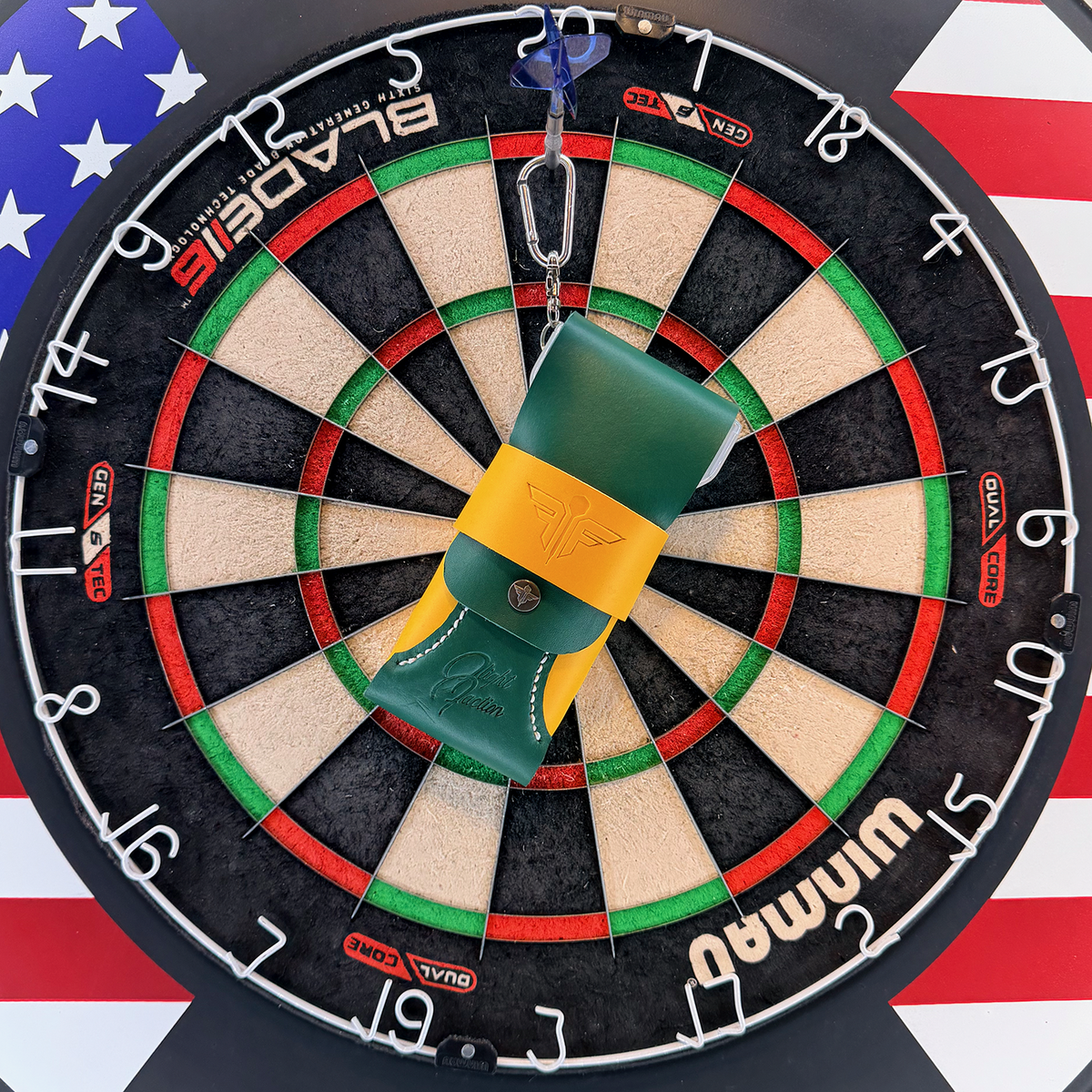 180 Dart Case - Green & Gold (Standard) -  Flight Faction Hand Made Leather Dart Case